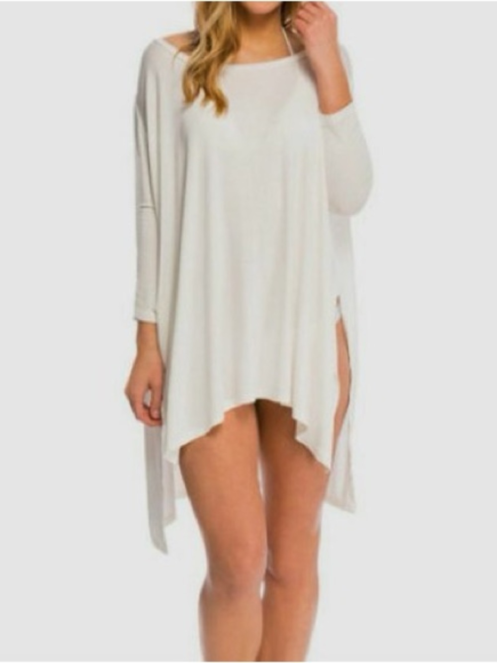 Free People Beach Malibu Oversized Tunic Poncho Top Side Slit in White XS/S NEW